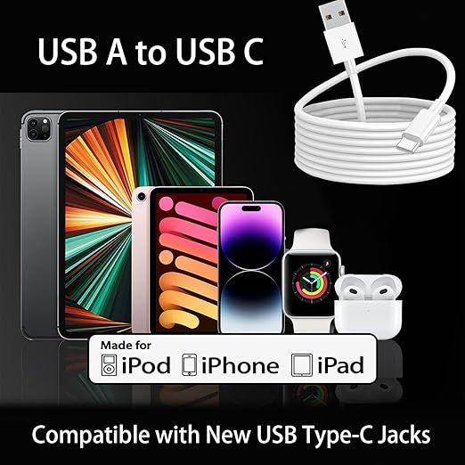 6.6Ft iPhone 17/16/15 Carplay USB C Charger Cable [MFi Certified], USB-A to USB-C Charging Cord for iPhone 17 Air 16 16E 15 Pro Max Plus, iPad USB C Wire for iPad Pro 12.9/11, Air 5/4, 10th Gen