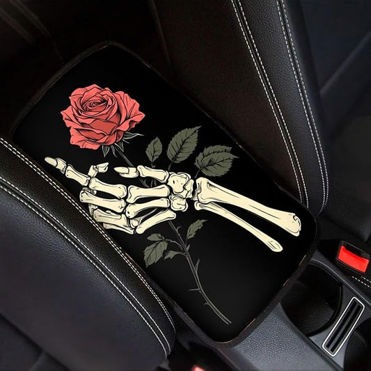 Dreaweet Skull Rose Car Accessories Armrest Cover for Car Universal Center Console Cover Replacement Soft Comfortable Arm Rest Cover Pad for Truck SUV Car Console Covers