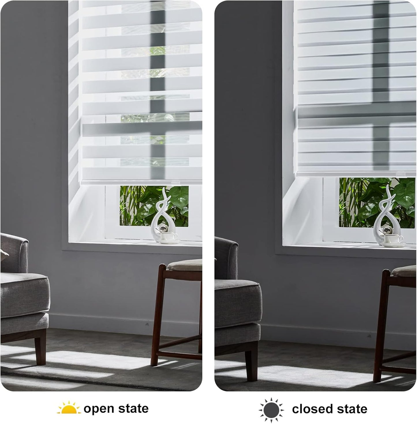 Persilux Zebra Blinds Cordless Blinds & Shades (55" W x 72" H, White) Free Stop Roller Window Shades, Light Filtering Blinds for Windows, Light Control for Day and Night
