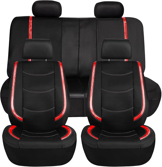 FH Group Full Set Faux Leather Car Seat Covers - Universal Fit, Low Back Front Seat Covers, Airbag Compatible, Split Bench Rear, Seat Cover for SUV, Sedan, Red