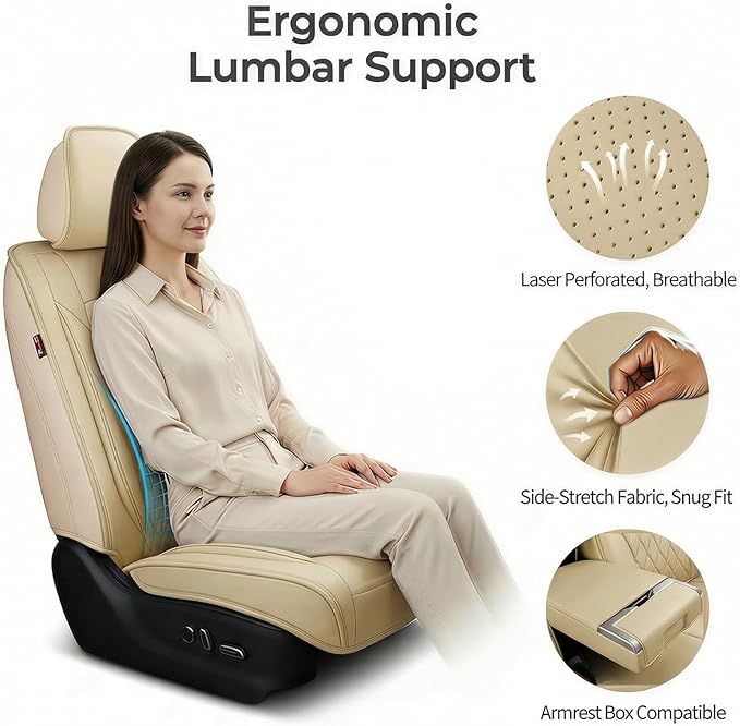 Fit TL Car Seat Covers for Acura TL 2004-2014 - Premium Leather, Waterproof, All-Weather, Airbag Compatible, Anti-Slip, Breathable, Easy Install, Seat Protectors, Full Set, Beige