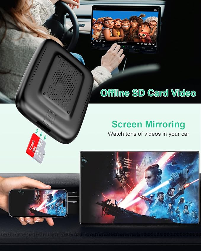 5-in-1 Wireless Android Auto & Carplay Adapter, Wireless CarPlay Adapter Support Netflix/YouTube/TF, USB-A/USB-C Cables, Convert Wired to Wireles Apple Dongle, Magic Video Box Car Play for iPhone