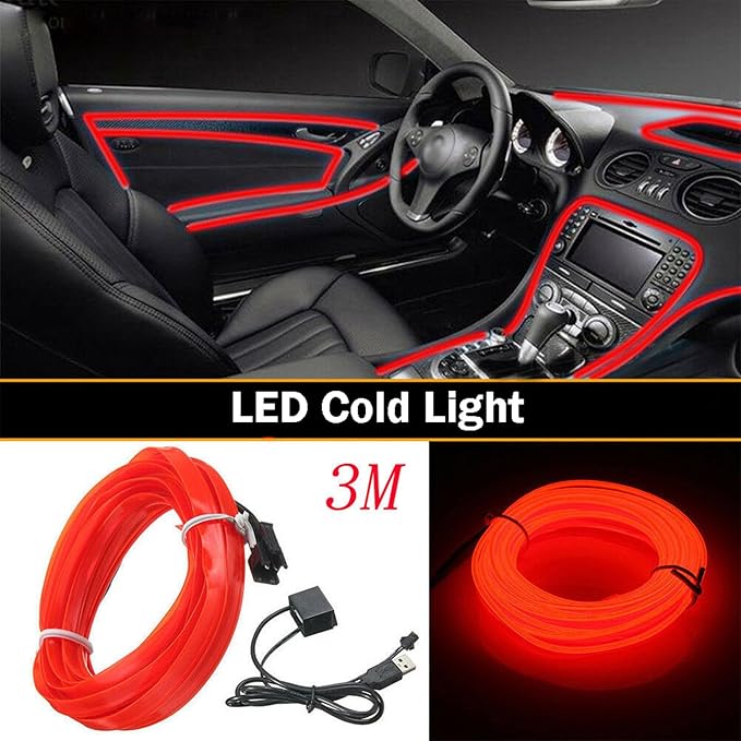 Riloer El Wire Lights for Car, Interior Neon Lights Strip Car LED Strip Light Interior for Car Garden Party Decoration, Car Ambient Lighting Kits, 2m/6.5ft Ice Blue LED