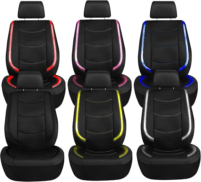 FH Group Full Set Faux Leather Car Seat Covers - Universal Fit, Low Back Front Seat Covers, Airbag Compatible, Split Bench Rear, Seat Cover for SUV, Sedan, White