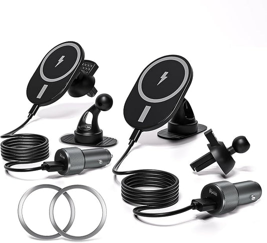 Car Phone Holder,2 Pack Magnetic Car Mount 15W-Qi Fast Wireless Car Charger Dashboard Windshield Vent Cell Phone Holder for Your Car Compatible with iPhone 17 Pro Max/17 Air/16 Pro/15 Plus/14/13/12/11