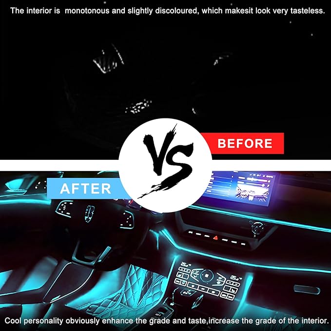 Interior Car LED Strip Lights with APP Control, RGB Ambient Lighting Kit with 118 inches Fiber Optic, 16 Million Colors Music Sync LED Vehicle Cigarette Lighter Neon Strip