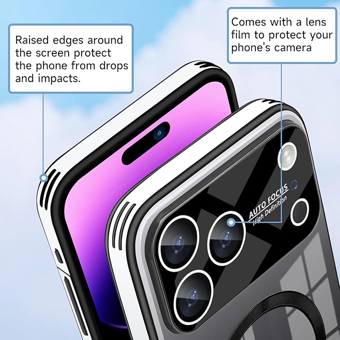 Guppy Compatible with iPhone 17 Pro Magnetic Case, with Full Camera Lens Protector [Compatible with MagSafe] Scratch Resistant Gradient Glass Back Cover Phone Case-Black