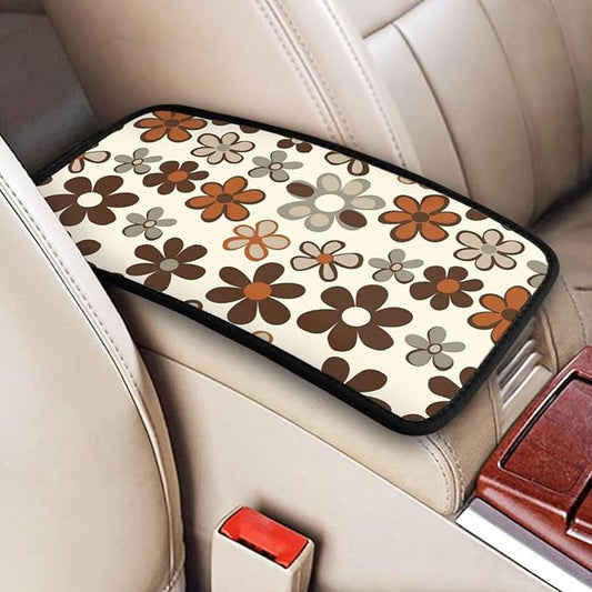 Brown Daisy Center Console Cover Floral Hippie Daisies Flower Car Accessories Armrest Box Lid Protector Cover