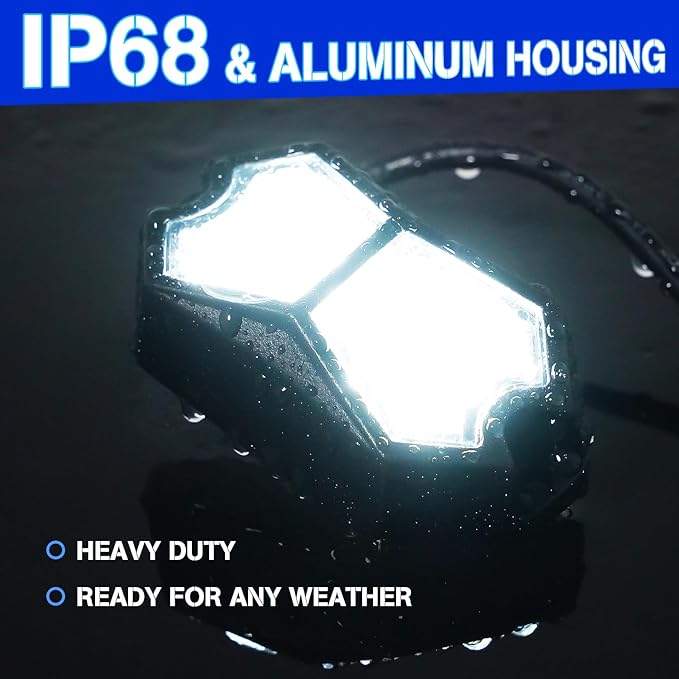 Led Rock Lights White 6 Pods 18LEDs 210 Degree Wide Angle IP68 Waterproof Aluminum Housing Underglow Underbody Lights 12v 24V for Truck UTV ATV Camper (6 Pods)