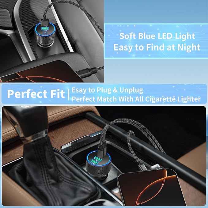 Car Charger USB C, Rombica 4-Port 90W USB-C&USB-A Car Power Cigarette Lighter Adapter Dual 45W PD/QC Multiport Type C Fast Charger for iPhone 17 17 Pro Max 16 15 14 13 12 11/Galaxy S26 S25/Pixel/iPad