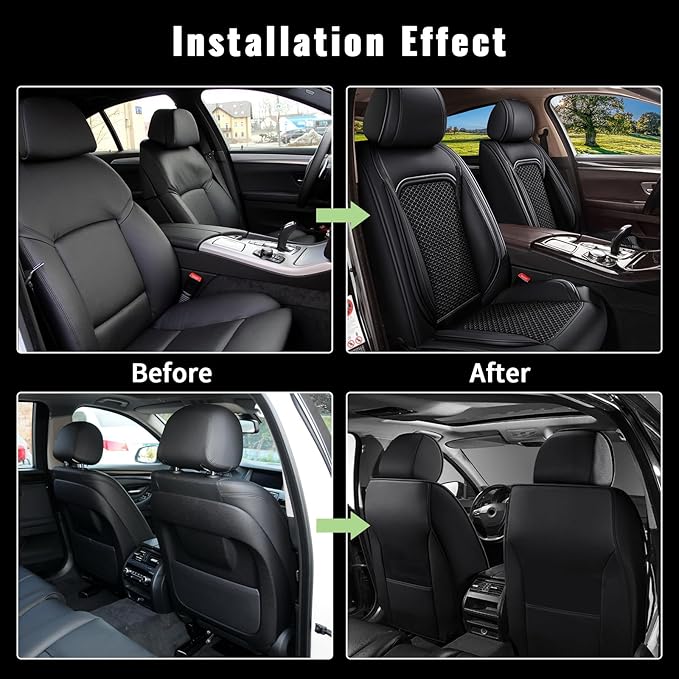 Car Seat Covers Front Seats for Nissan Rogue 2010-2023 2025 2026 - Cooling Ice Silk Leather Seat Cover - Breathable 2 Seats Vehicle Seat Cushion Protector Automotive Accessories (Black)