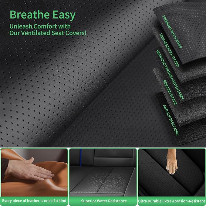 Fit Corolla Car Seat Covers for Toyota Corolla 2000-2024 2025 2026 -Upgraded Premium Waterproof & Breathable Leather,Airbag Compatible,All-Weather Seat Cushion Protector,Full Set,Black-Blue