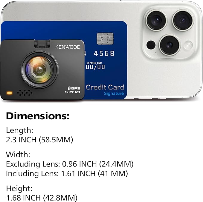 KENWOOD DRV-A310W GPS Dash Cam, Full HD Dashboard Camera, WDR/HDR Car Camera with Bluetooth & Wi-Fi Connectivity, G-Sensor, Collision Detection, Optional Rear Camera Support