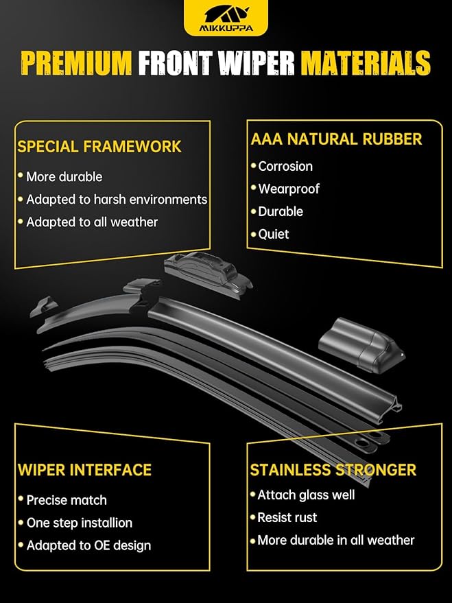 MIKKUPPA 22"+22"+12" Windshield Wipers Blades Replacement for 2008-2014 Chevy Tahoe, 2008-2014 Suburban 1500, 2009-2014 Cadillac Escalade, U/J HOOK Front & Rear All Season Wiper Blades Set(Pack of 3)
