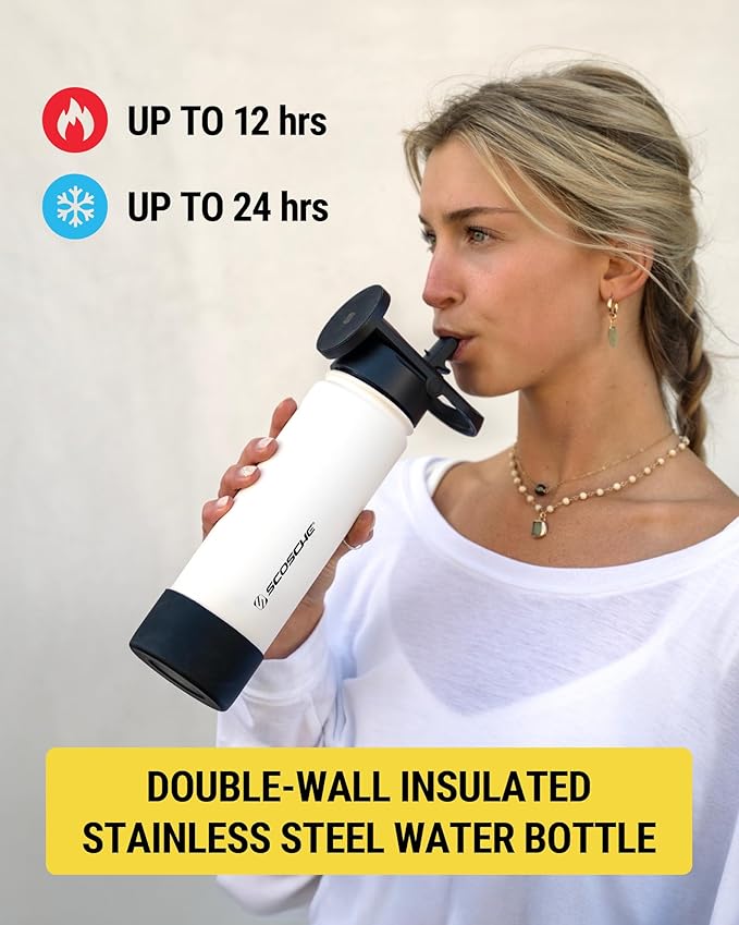 Scosche MFMS32 MagicMount Flask 32 oz Stainless Steel Water Bottle with MagSafe Phone Mount Stand, 12H Hot & 24H Cold, Insulated Flask with Magnetic Phone Holder for Gym, Travel, Sports, 32oz, Blue