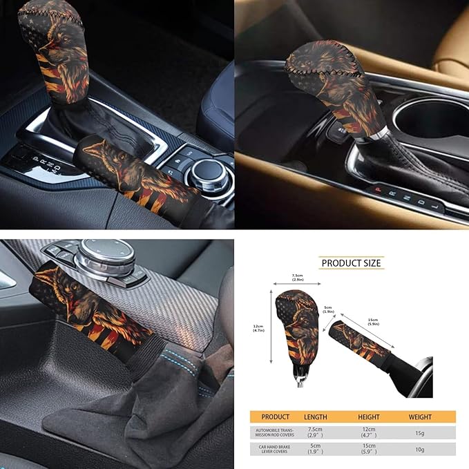 FKELYI American Flag Car Seat Covers - Full Set with Steering Wheel, Gear Shift, Handbrake, Cup Holder, and Headrest Covers