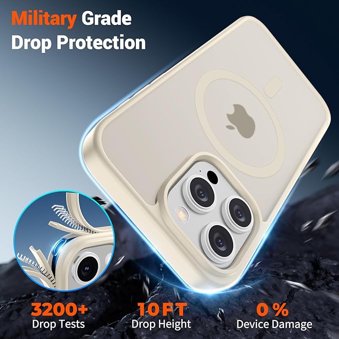 SUPFINE Magnetic for iPhone 15 Pro Max Case (Compatible with MagSafe) (Military Grade Drop Protection) Translucent Matte Shockproof with Anti-Fingerprint Phone Case,Antique White