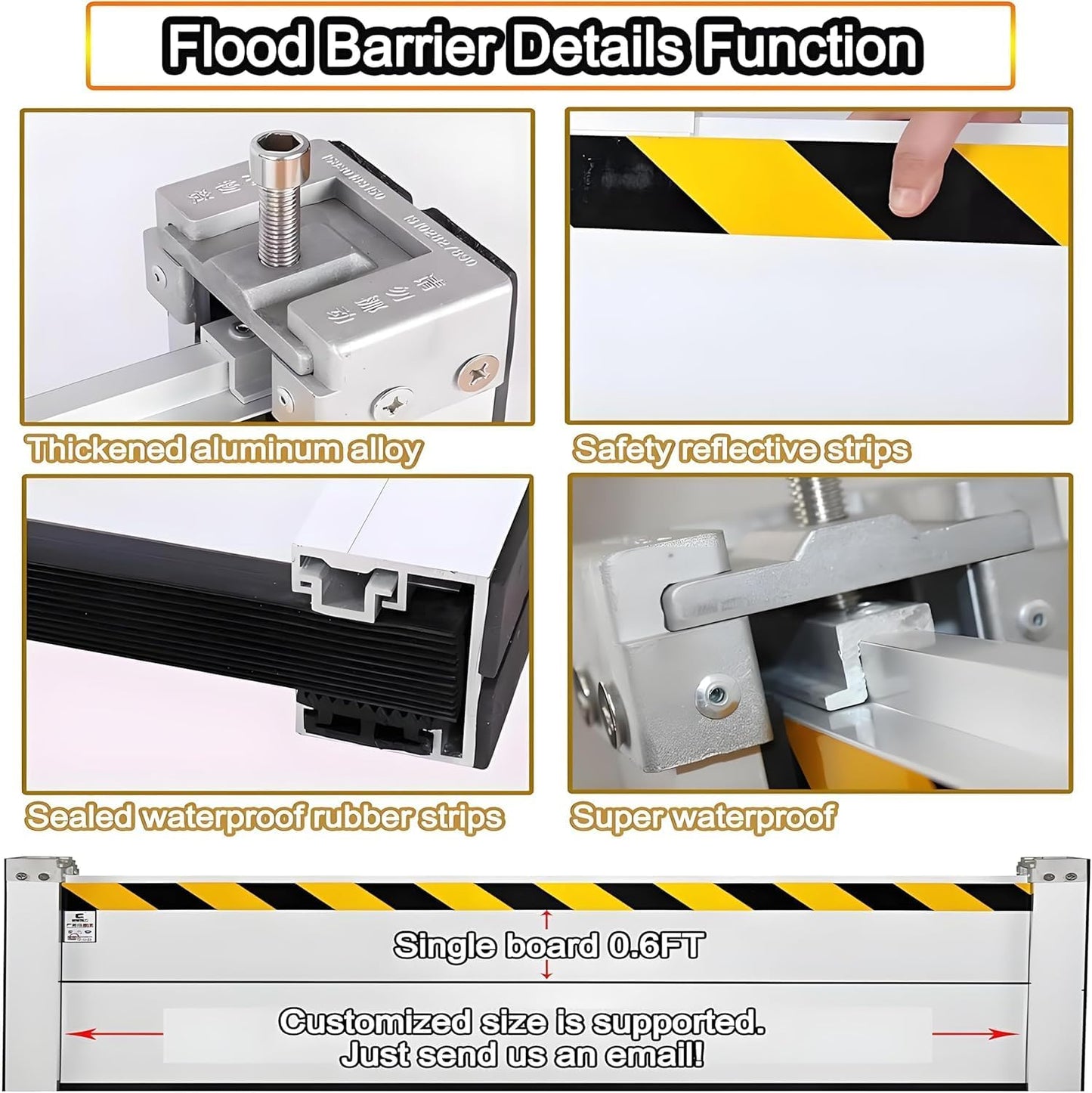 Flood Barriers for Home Exterior - Aluminum Alloy Outdoor Easy Flood Barrier Garage Doors Water Barriers for Flooding,H15.7 Inch/L22FT
