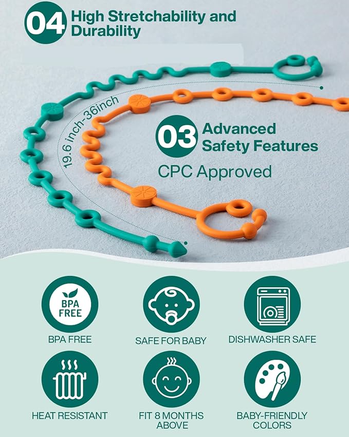 LittleHugs Toy Straps for Baby, 5pcs Adjustable Toy Holder for Stroller Accessories, Silicone Tether Pacifier Clip, No Throw Travel Essential Leash for High Chair, Car Seat (4-Pack)