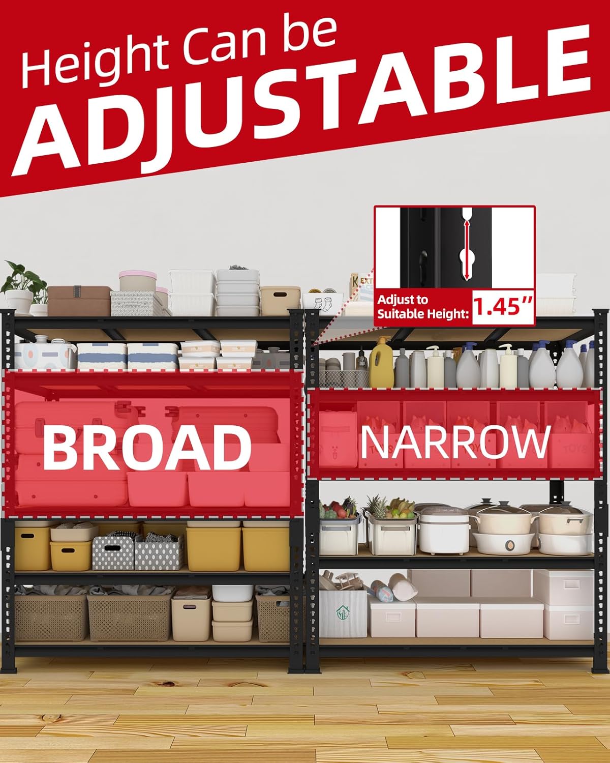 PrimeZone Heavy Duty Garage Storage Shelves - 48" W X 24" D X 72" H Adjustable Metal Shelving Unit, 5 Tier Industrial Shelves for Storage Standing Utility Rack for Warehouse, Basement, Black, 4 Pack