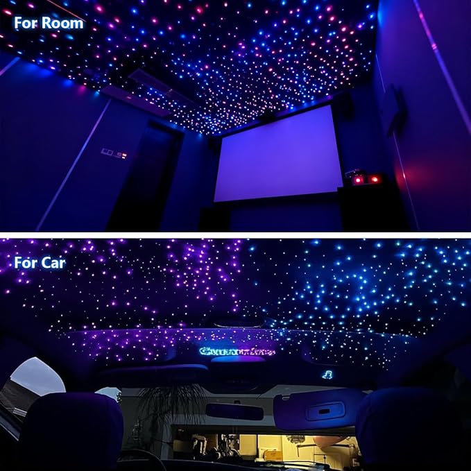 Twinkle Starlight Headliner Light Kit 20W Upgraded Car Home Fiber Optic Lights 1200pcs*0.03in(9.8ft/3m) Sound Activated APP/Remote Control Small Size Star Lights for Car Home Star Ceiling Decoration