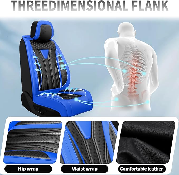 Fit Kona Car Seat Covers for Select Hyundai Kona 2018-2025 2026. Premium Leather, Waterproof， Breathable, Scratch-Resistant & All-Weather Seat Cushion Protector (Full Set, Blue&Black)