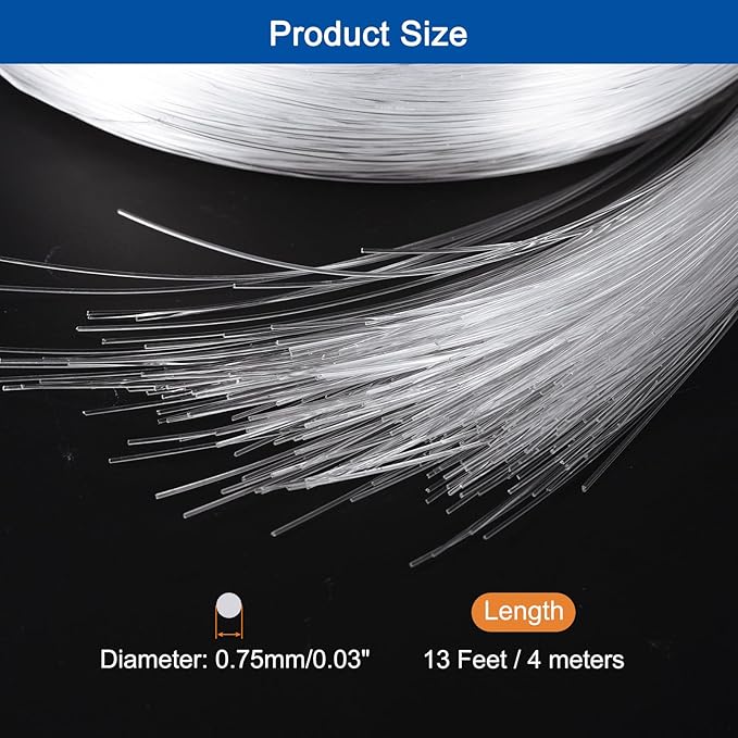 MECCANIXITY 450Pcs 13ft PMMA Mixed Fiber Optic Cable Strands 0.03 Inch Side Glow LED Illumination Crystal Cables Car Atmosphere Lights for Star Sky Roof Ceiling