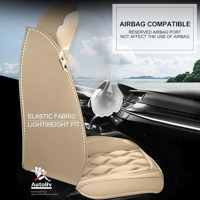 AOMSAZTO Front Seat Covers Fit for Outback 2007-2026 Waterproof Faux Leather Car Seat Cover Compatible with Airbag(2PCS Front, Beige)