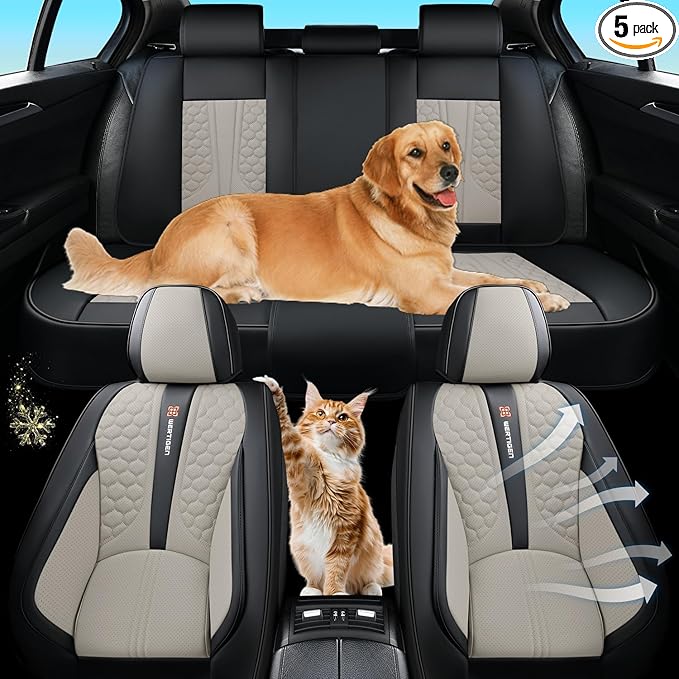 Black and Gray Car Seat Covers for Ford Bronco Sport 2021-2025 Car Seat Cover, Premium Leather, Full Set of 5 Seats, Waterproof, with Lumbar Support, Beautify Interior