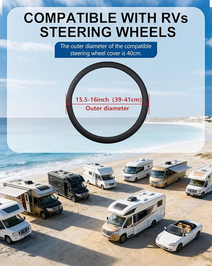Heavy-Duty Steering Wheel Cover for RV Trucks & Campers - Non Slip Covers, Steering Wheel Grip for Motorhomes & Recreational Vehicles, Fits Oversized 15.5-16 Inch Wheels (Beige)