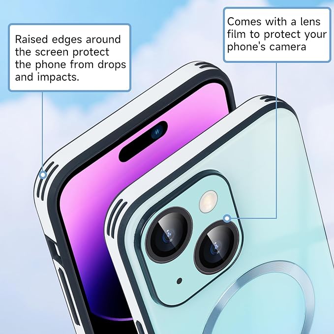 Guppy Compatible with iPhone 14 with MagSafe Case, Magnetic Gradient Case with MagSafe Charging, Gradient Glass Back Cover with Lens Film-Black