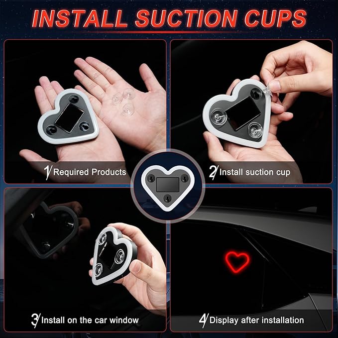 iFunyLED Car LED Interior Lights, Heart-Shaped Ambient Light for Windows, 5 Lighting Modes, Charging Through Type-c and Solar Energy, Car Decorations for Women Men, Pack of 1, (Red)