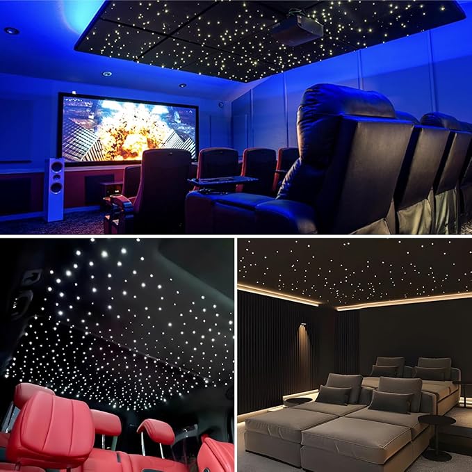 AKEPO 6W Mini Size Twinkle RGBW Fiber Optic Lights, 300pcs 0.03in 9.8ft/3m APP Control Music Activated Optical Fiber Star Ceiling Light Kit for Home and Car Starlight Headliner kit