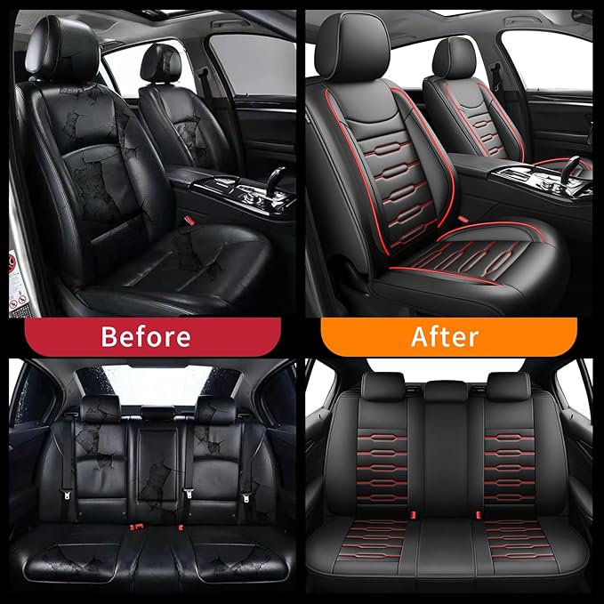 Fit 4Runner Car Seat Covers (5 Seats) for Select Toyota 4Runner 2003-2024 2025 2026 - Full Coverage Leather,Airbag Compatible,Waterproof & All Weather Seat Cushion Protector,Full Set,Black+Red