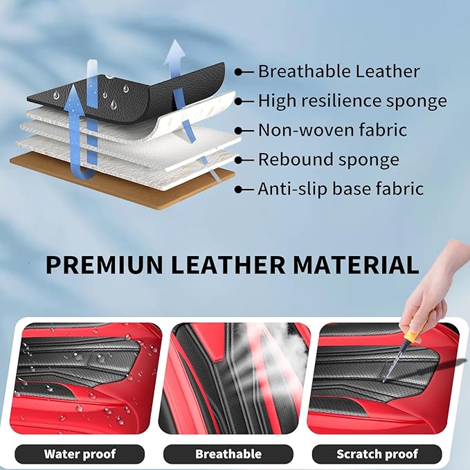 Fit Kicks Car Seat Covers Premium Leather Compatible with Nissan Kicks 2018 2019-2026 (5 Seats Full Set Waterproof Breathable All-Weather Seat Cushion Protector（5 Seats Red & Black)