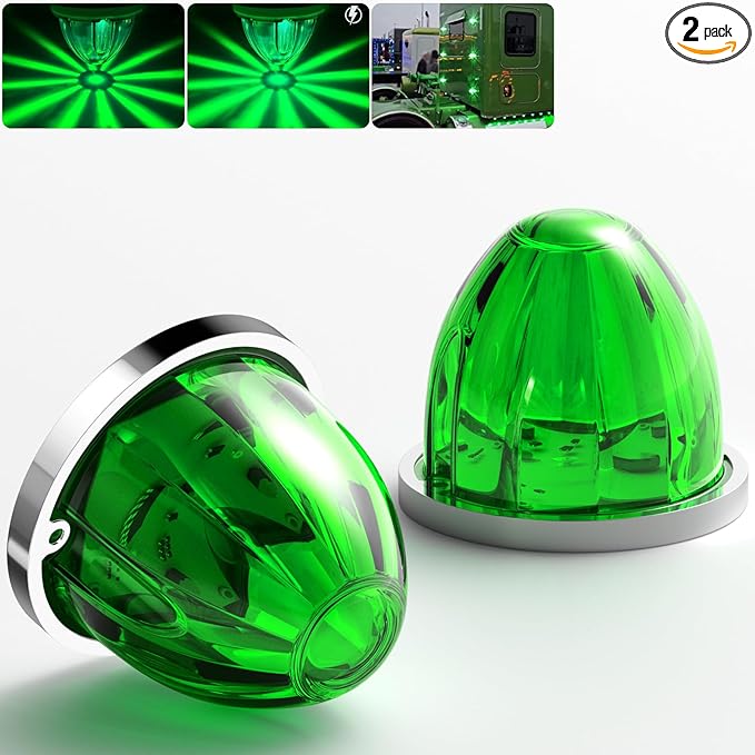 BJZ 2Pcs Green Watermelon LED Strobe+Constant Marker Lights Dual Function Watermelon-Shaped Side Marker Clearance Tail Top Cap Roof Lights for Trailer Truck Semi-Trailer Heavy-Duty Truck Bus Van
