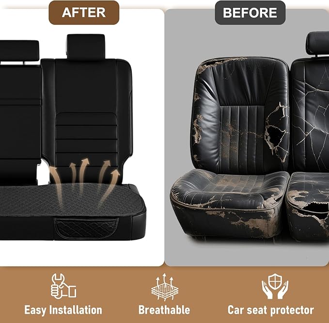 Linen Car Seat Covers, Black Back Seat Cover for Cars Include 1 Pair Front Car Seat Cover Protectors with Breathable Linen and Non-Slip Bottom Universal Fits SUVs,Cars,Sedans (Black)