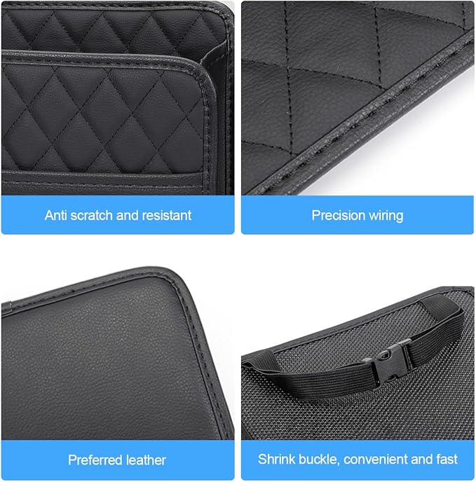 Car Seat Back Organizer, Leather Multipurpose Collapsible Vehicle Backseat Hanging Bag, Portable Automotive Interior Seat Storage Organizer, Universal for SUV RV Truck (Black)