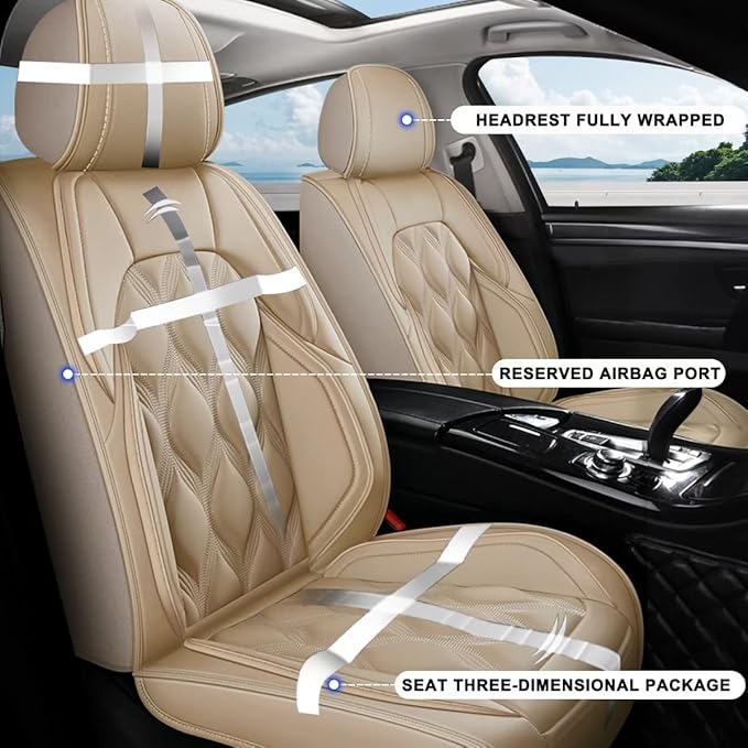 AOMSAZTO Car Seat Covers,2 Front Seats Custom Fit for Honda Pilot 2005-2016,Leather Carseat Automotive Cushion Covers Seat Protector,Airbag Compatible Waterproof Beige