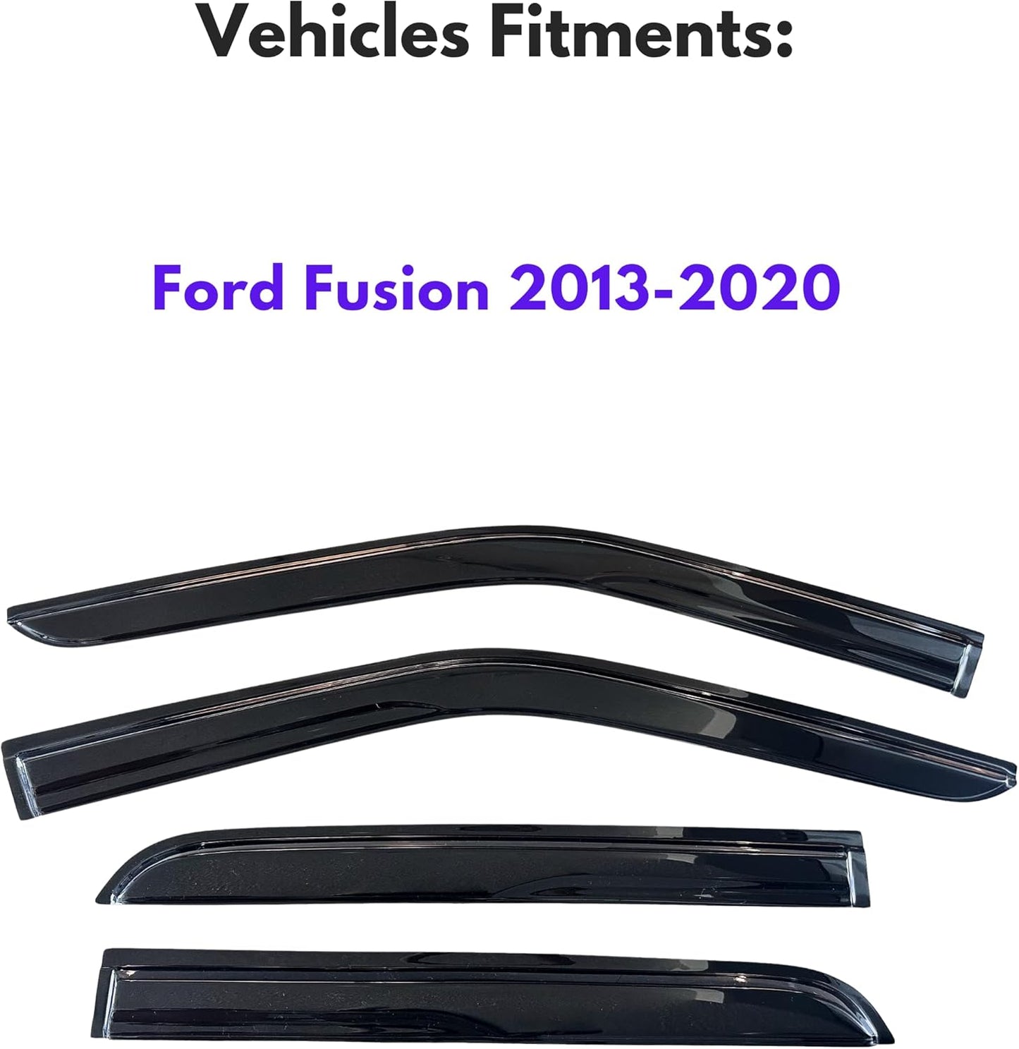 KPY Window Visor Compatible with Ford Fusion 2013-2020, 4PC Rain Guard Side Window Vent Deflectors Tape-On Mugen Style, 2013 2014 2015 2016 2017 2018 2019 2020