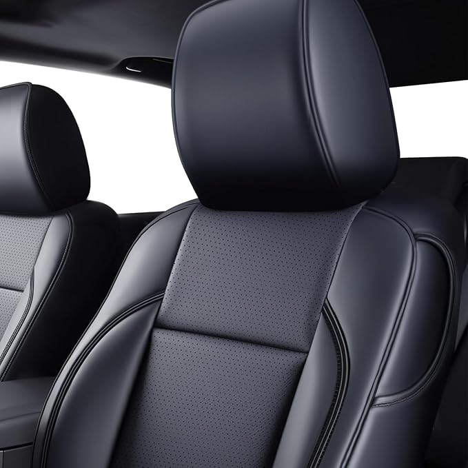 Fit Tacoma Car Seat Covers for Toyota Tacoma 2016-2023 - Upgraded Premium Waterproof & Breathable Leather, Airbag Compatible, All-Weather Seat Cushion Protector (Full Set, Black)