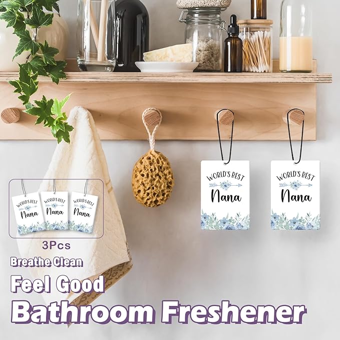Nana Grandma Gifts Car Air Freshener Accessories 3pcs, World's Best Gifts for Granmda Christmas, Blue Flower Rustic Hanging Scent Lavender Fragrance Card for Women Closet Bathroom Home Decor