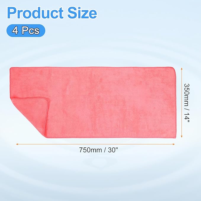 HARFINGTON 4 Pack Microfiber Cleaning Cloth, 30" x 14" Multi-Functional Cleaning Towels Reusable Absorbent Rags for Car Wash Kitchen Household Window Clean, Rose Red