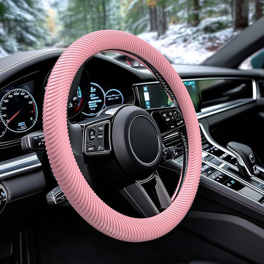 WOCOCN Car Steering Wheel Cover, Thin Anti-Skid Silicone Steering Wheel Cover for Men & Women, Universal Automotive Interior Accessories for Most Cars (Pink)