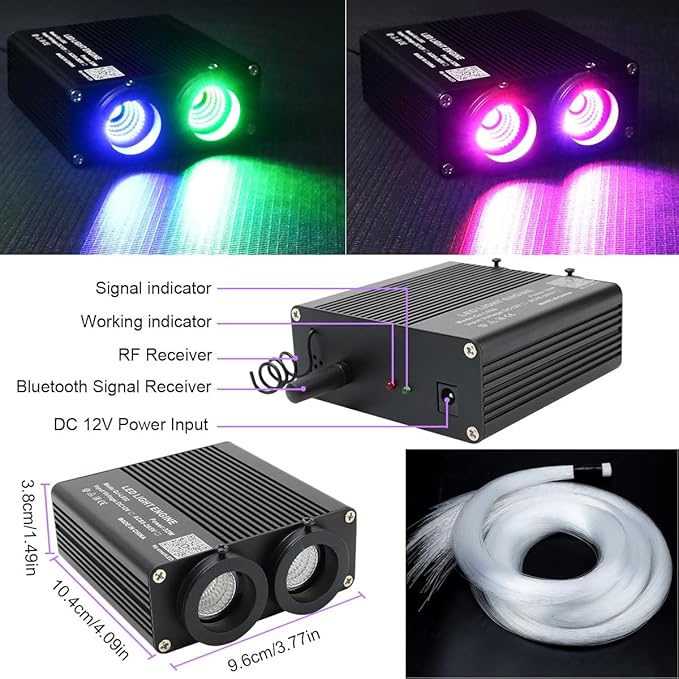 AZIMOM Dual Color 32W 400pcs Fiber Optic Starlight Headliner Kits 0.03in 9.8ft Fiber Strands Sound-Activated APP/Bluetooth Remote Control Home Car Star Ceiling Roof Decor