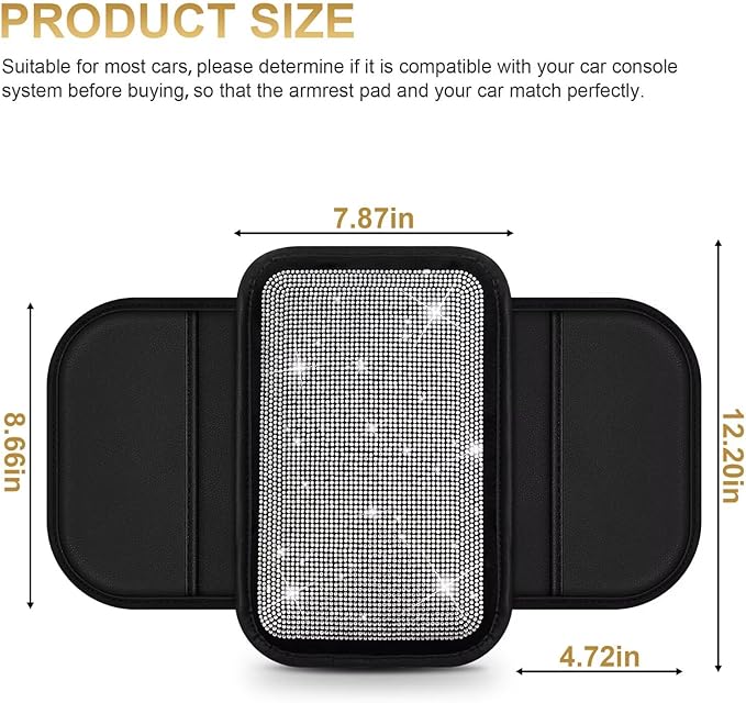 Bling Center Console Cover Fit for Toyota Highlander with 2 Storage Bags Fully Diamond-Studded Style Center Console Armrest Cover with Total Protection(Silver Diamond)