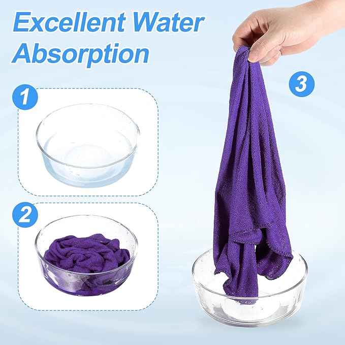 HARFINGTON 6 Pack Microfiber Cleaning Cloth, 8" x 8" Multi-Functional Cleaning Towels Reusable Absorbent Rags with Hook for Car Wash Kitchen Household Window Clean, Purple