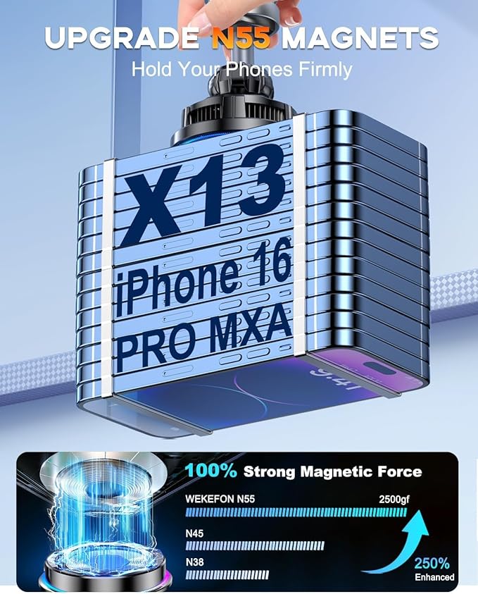 2026 Upgraded TEC and Fan Dual Cooling Magnetic Wireless Car Charger, For 15W Magsafe Car Charger Mount, RGB, Air Vent/Dashboard Fast Wireless Charging Car Phone Holder for iPhone 17/16/15/14/13/12