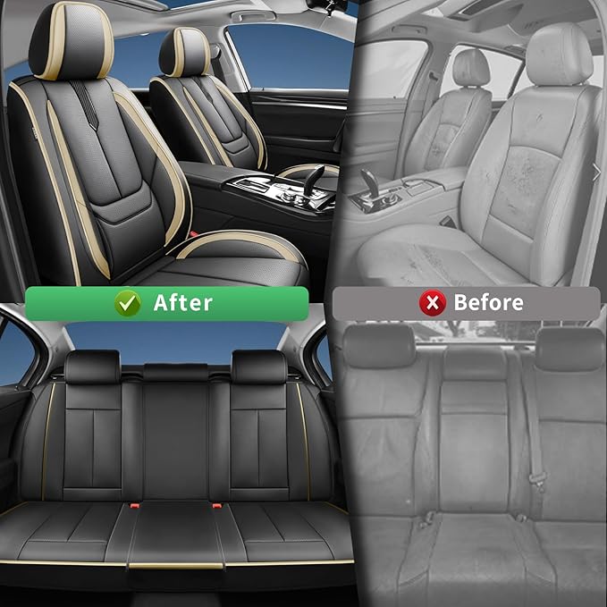 Fit 4Runner Car Seat Covers (5 Seats) for Select Toyota 4Runner 2003-2024 2025 2026 - Full Coverage Leather,Airbag Compatible, Waterproof & All Weather Seat Cushion Protector,Full Black-Beige