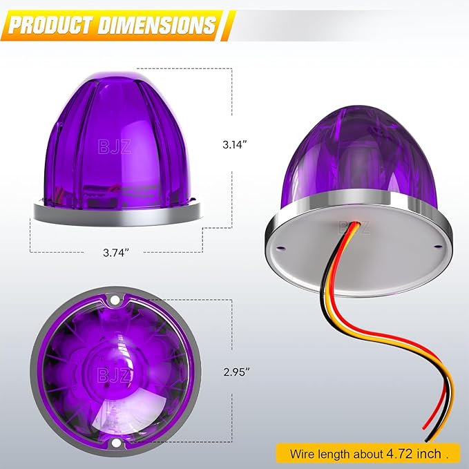BJZ 10Pcs Purple Watermelon LED Strobe+Constant Marker Lights Dual Function Watermelon-Shaped Side Marker Clearance Tail Top Cap Roof Lights for Trailer Truck Semi-Trailer Heavy-Duty Truck Bus Van